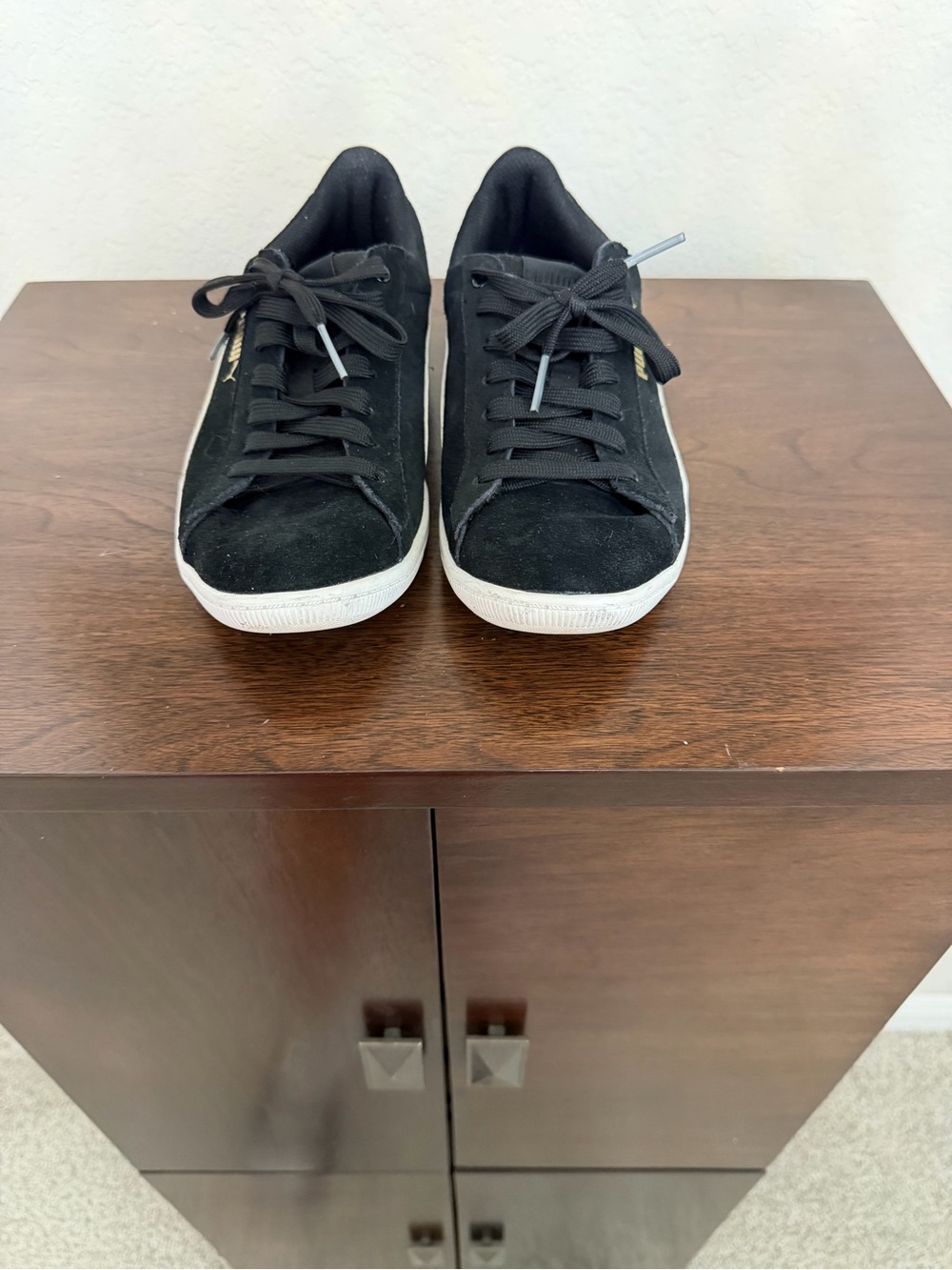 Puma Black Suede Low-Top Sneakers with White Soles
